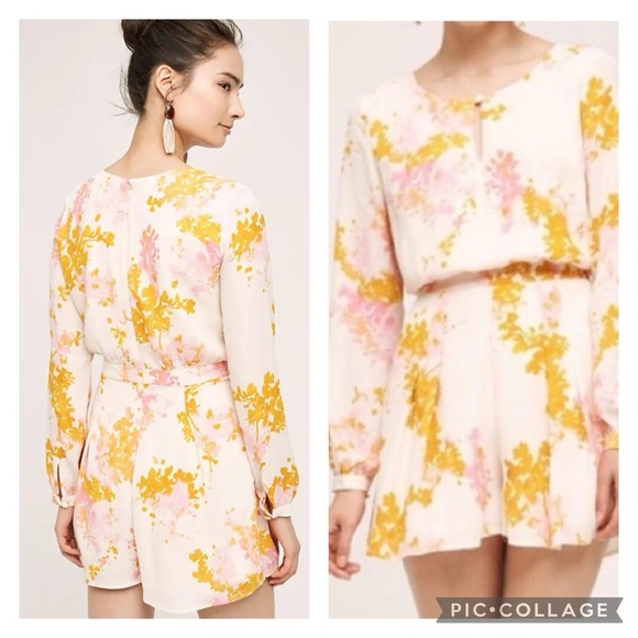 Anthropologie Paper Crown Muri Cream Floral Long Sleeve Romper Size Small - Picture 14 of 15